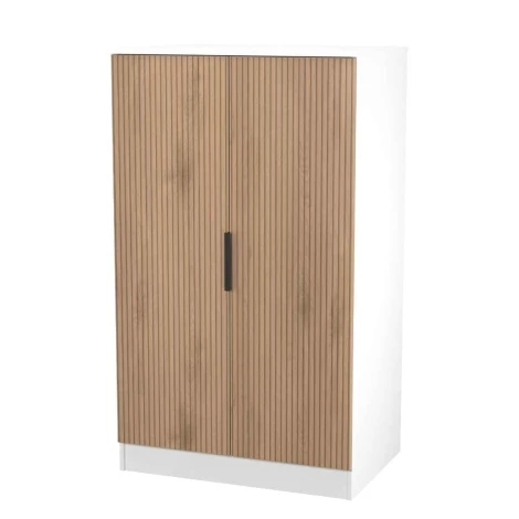 JAV058-SE-WM - Java - 2 Door Double Plain Midi Wardrobe - Slatted Effect Front and White Matt Base