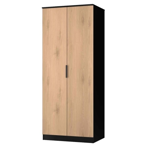 JAV060-SE-BM - Java - 2 Door Double Plain Wardrobe - Slatted Effect Front and Black Matt Base