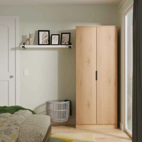 JAV060-SE-NB - Java - 2 Door Double Plain Wardrobe - Slatted Effect Front and Nebraska Base