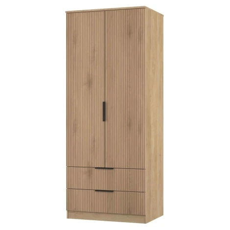 JAV061-SE-NB - Java - 2 Door 2 Drawer Double Wardrobe - Slatted Effect Front and Nebraska Base