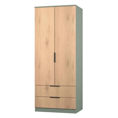 JAV061-SE-RG - Java - 2 Door 2 Drawer Double Wardrobe - Slatted Effect Front and Reed Green Base