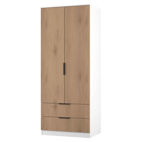 JAV061-SE-WM - Java - 2 Door 2 Drawer Double Wardrobe - Slatted Effect Front and White Matt Base