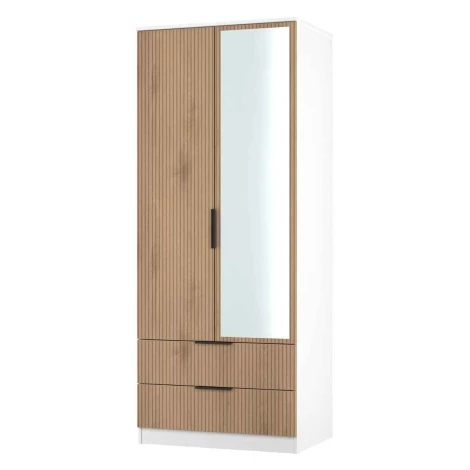 JAV062-SE-WM - Java - 2 Door 2 Drawer Double Mirrored Wardrobe - Slatted Effect Front and White Matt Base
