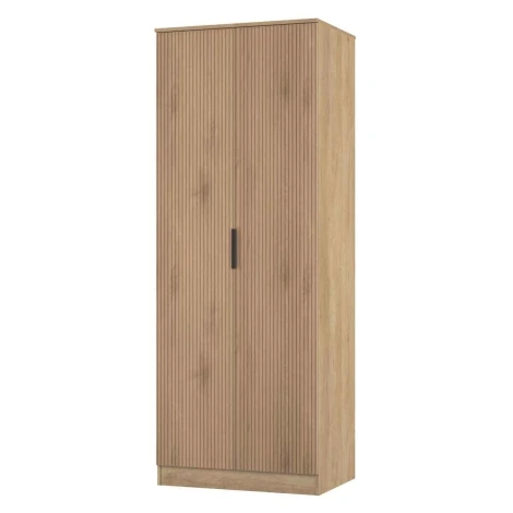 JAV080-SE-NB - Java -2 Door Double Tall Plain Wardrobe - Slatted Effect Front and Nebraska Base