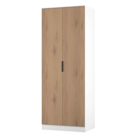 JAV080-SE-WM - Java -2 Door Double Tall Plain Wardrobe - Slatted Effect Front and White Matt Base