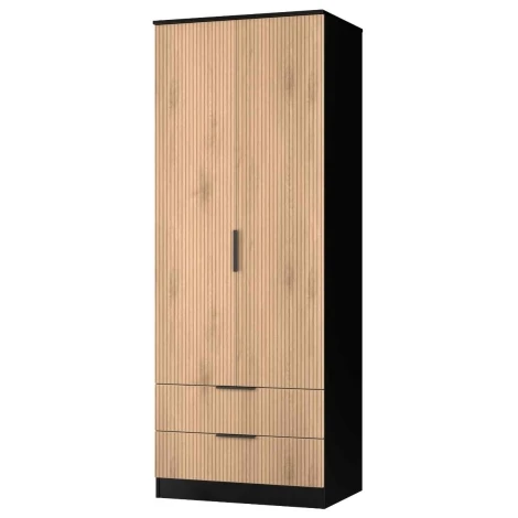 JAV081-SE-BM - Java - 2 Door 2 Drawer Double Tall Plain Wardrobe - Slatted Effect Front and Black Matt Base