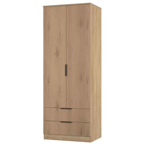 JAV081-SE-NB - Java - 2 Door 2 Drawer Double Tall Plain Wardrobe - Slatted Effect Front and Nebraska Base