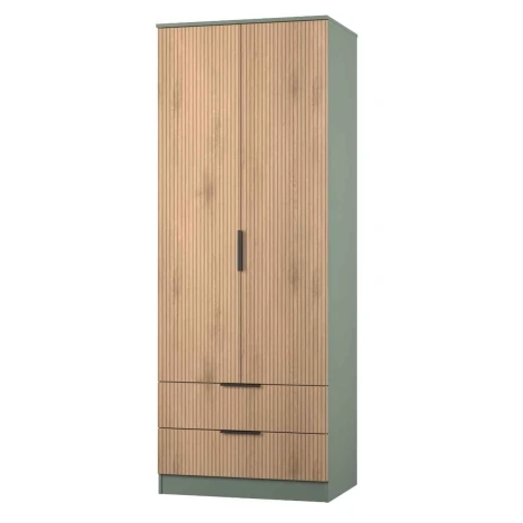 JAV081-SE-RG - Java - 2 Door 2 Drawer Double Tall Wardrobe - Slatted Effect Front and Reed Green Base
