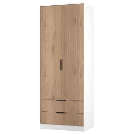 JAV081-SE-WM - Java - 2 Door 2 Drawer Double Tall Wardrobe - Slatted Effect Front and White Matt Base