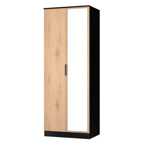 JAV087-SE-BM - Java - Tall 2ft6in Mirrored Wardrobe - Slatted Effect Front and Black Matt Base