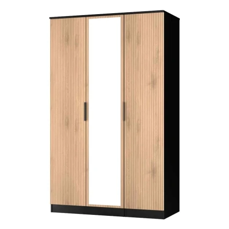 JAV137-SE-BM - Java - Triple Mirror Wardrobe - Slatted Effect Front and Black Matt Base