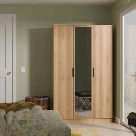 JAV137-SE-NB - Java - Triple Mirror Wardrobe - Slatted Effect Front and Nebraska Base
