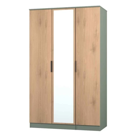 JAV137-SE-RG - Java - Triple Mirror Wardrobe - Slatted Effect Front and Reed Green Base