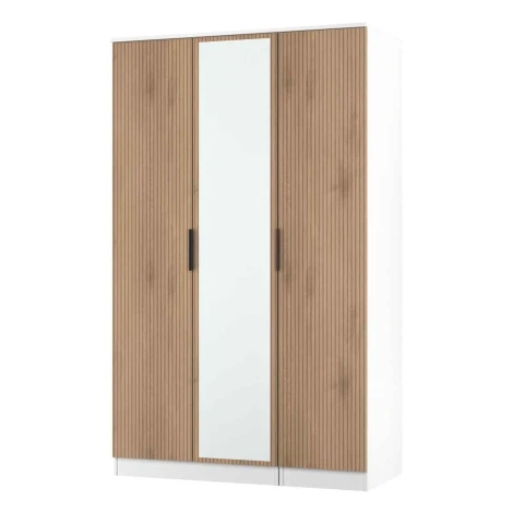 JAV137-SE-WM - Java - Triple Mirror Wardrobe - Slatted Effect Front and White Matt Base