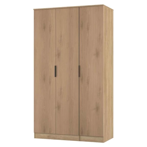 JAV140-SE-NB - Java - 3 Door Triple Tall Plain Wardrobe - Slatted Effect Front and Nebraska Base