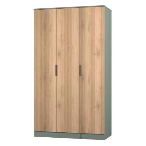 JAV140-SE-RG - Java - 3 Door Triple Tall Plain Wardrobe - Slatted Effect Front and Reed Green Base