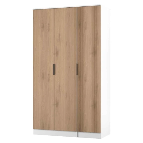 JAV140-SE-WM - Java - 3 Door Triple Tall Plain Wardrobe - Slatted Effect Front and White Matt Base