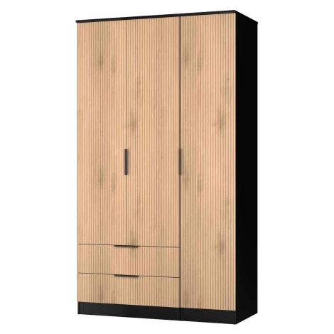 JAV141-SE-BM - Java - 3 Door 2 Drawer Triple Tall Plain Wardrobe - Slatted Effect Front and Black Matt Base