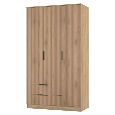 JAV141-SE-NB - Java - 3 Door 2 Drawer Triple Tall Wardrobe - Slatted Effect Front and Nebraska Base