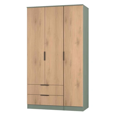 JAV141-SE-RG - Java - 3 Door 2 Drawer Triple Tall Wardrobe - Slatted Effect Front and Reed Green Base