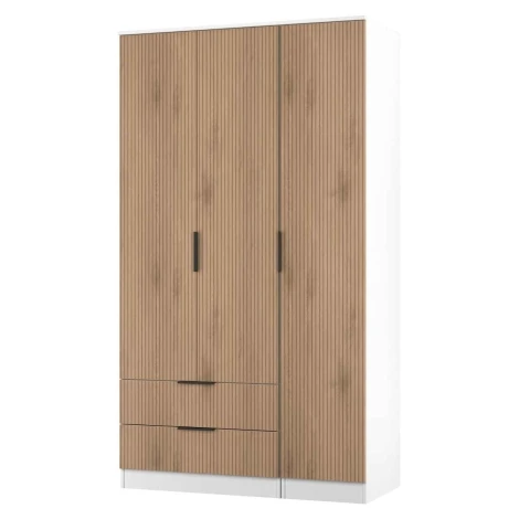 JAV141-SE-WM - Java - 3 Door 2 Drawer Triple Tall Wardrobe - Slatted Effect Front and White Matt Base