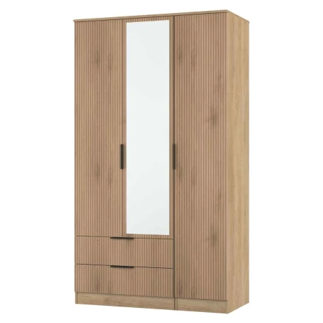 JAV142-SE-NB - Java - 3 Door 2 Drawer Triple Tall Mirror Wardrobe - Slatted Effect Front and Nebraska Base