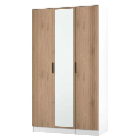 JAV147-SE-WM - Java - 3 Door Triple Tall Mirror Wardrobe - Slatted Effect Front and White Matt Base