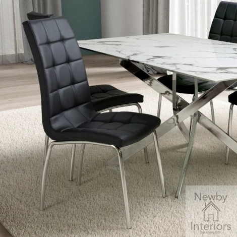 183-14-01-10-01 - Jenner Leather Effect Black/Chrome Dining Chair (Pair)