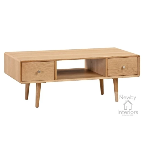 JEN-022 - Jenson Oak Effect 2 Drawer Coffee Table with Wooden Legs