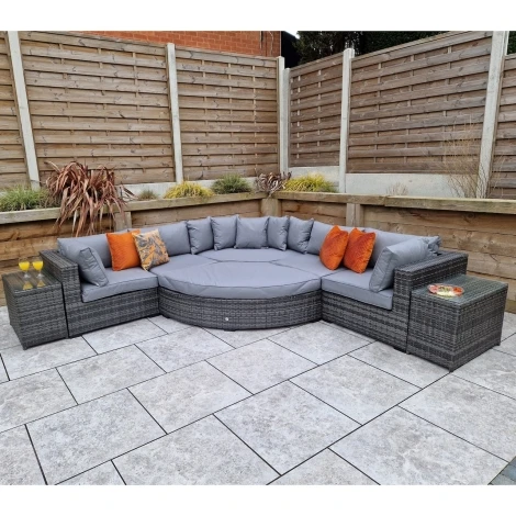 Jessica Outdoor Large Corner Sofa With Daybed Poof, Mixed Grey Weave