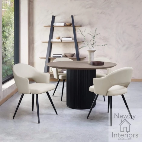 H5187-9 - Jorge Grey Oak Top 125cm Round Dining Table with Black Pedestal Base