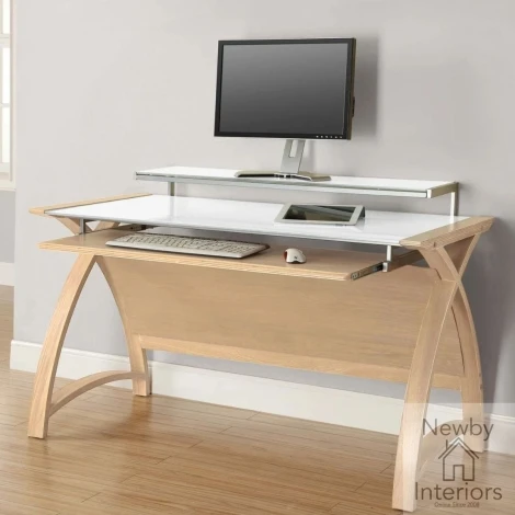 PC201 DESK OW 1300 - Jual Helsinki Oak & White Glass 130cm Desk | Jual | Newby House Interiors