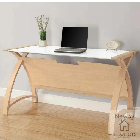 PC201 TABLE 1300 OW - Jual Helsinki Oak & White Glass 130cm Laptop Desk (PC201LT) | Jual | Newby House Interiors