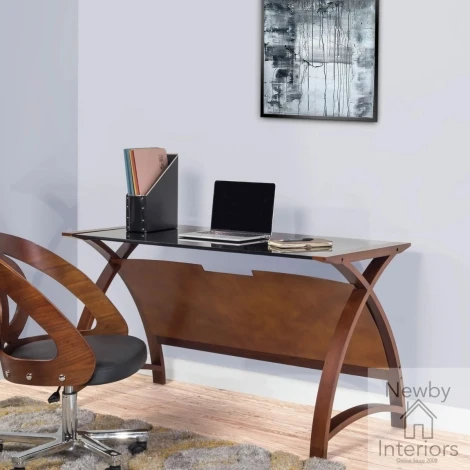 PC201 TABLE 1300 WB - Jual Helsinki Walnut & Black Glass 130cm Laptop Desk (PC201LT) | Jual | Newby House Interiors