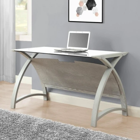 PC201 TABLE GW 1300 - Jual Helsinki Grey 130cm Table Desk White Glass (PC201) | Jual | Newby House Interiors
