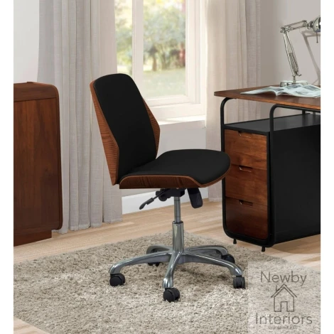 Jual Walnut Black Leather Office Chair | Jual | Newby House Interiors
