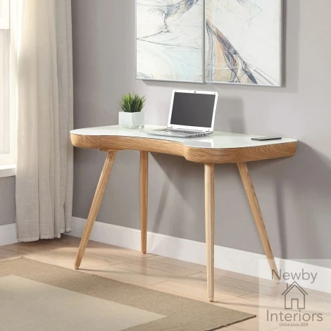 Jual San Francisco Executive Oak & White Glass Desk