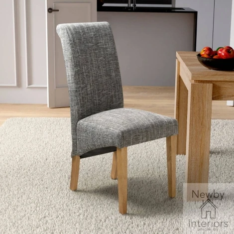 Karta Scroll Back Tweed Grey Dining Chair (Pair)