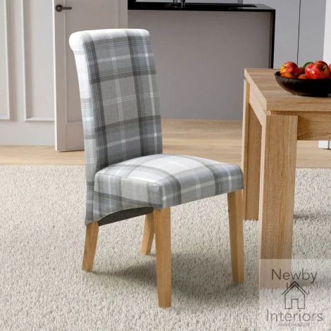 Karta Scroll Back Check Grey Dining Chair (Pair)