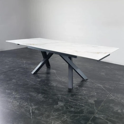 Kass White & Gold Side Extending Ceramic Dining Table (180cm-280cm)