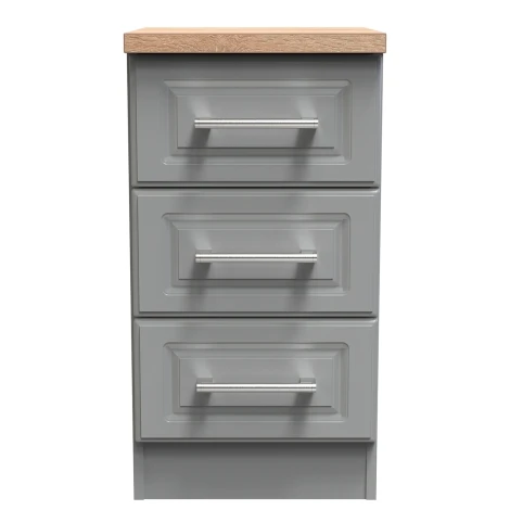 KEN001-DGBO - Kent - Dusk Grey - 3 Drawer - Beside Cabinet - Bardolino Oak Top
