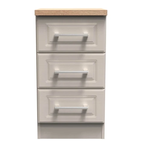 KEN001-KAMO - Kent - Kashmir Ash - 3 Drawer - Beside Cabinet - Bardolino Oak Top