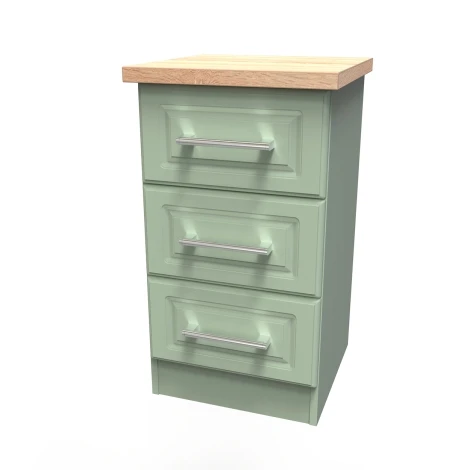 KEN001-RGBO - Kent - Reed Green - 3 Drawer - Beside Cabinet - Bardolino Oak Top