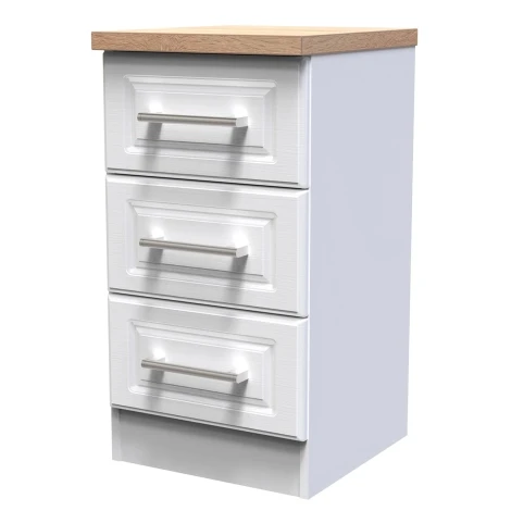 KEN001-WAMO - Kent - White Ash - 3 Drawer - Beside Cabinet - Bardolino Oak Top