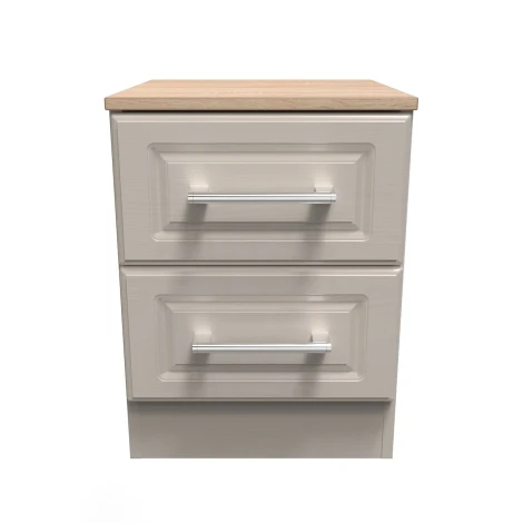 KEN005-KAMO - Kent - Kashmir Ash - 2 Drawer - Beside Cabinet - Bardolino Oak Top