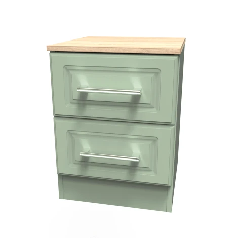 KEN005-RGBO - Kent - Reed Green - 2 Drawer - Beside Cabinet - Bardolino Oak Top