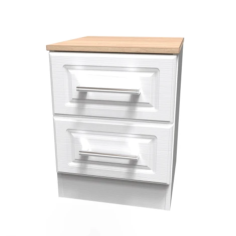 KEN005-WAMO - Kent - White Ash - 2 Drawer - Beside Cabinet - Bardolino Oak Top