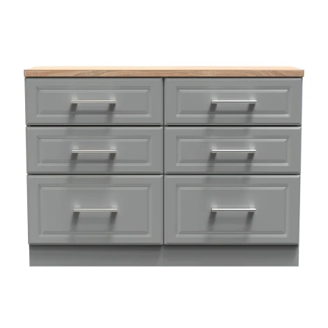 KEN015-DGBO - Kent - Dusk Grey - Medium - Chest of 6 Drawer - Bardolino Oak Top