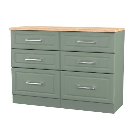 KEN015-RGBO - Kent - Reed Green - Medium - Chest of 6 Drawer - Bardolino Oak Top