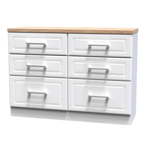 KEN015-WAMO - Kent - White Ash - Medium - Chest of 6 Drawer - Bardolino Oak Top